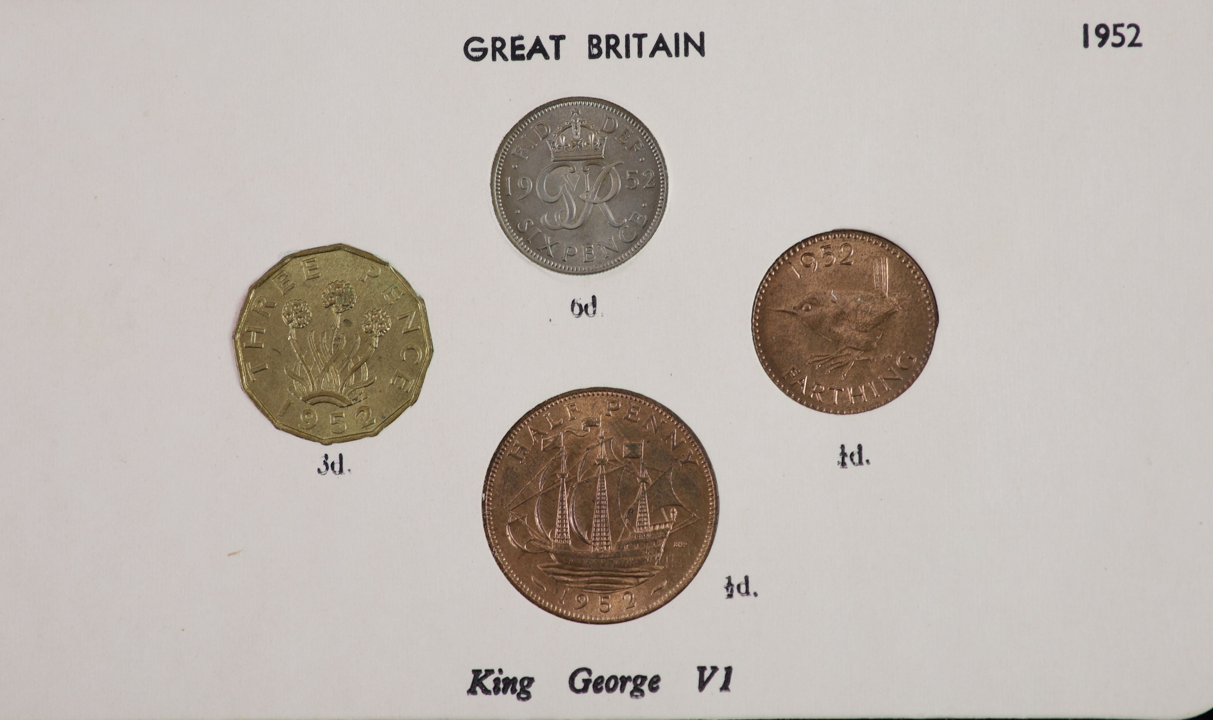George VI specimen coin set for 1952, second issue, and a Festival of Britain Crown, 1951